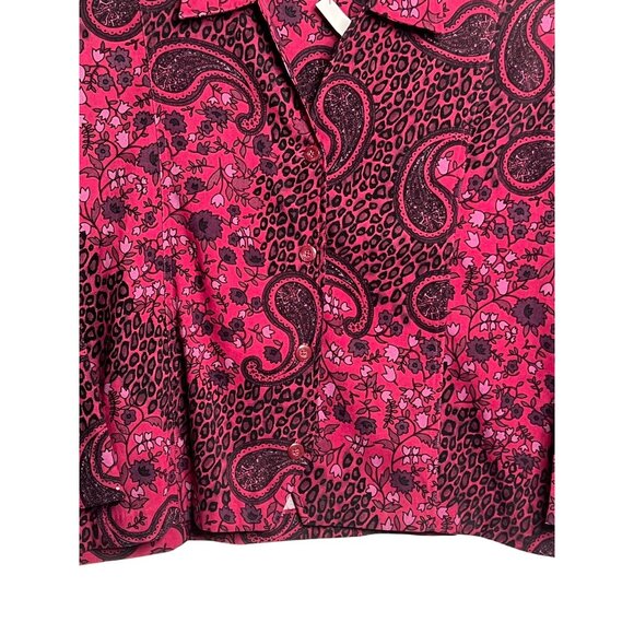 Goodclothes Petite 2XWP Paisley & Floral Cropped Button-Up Shirt 2XWP Pink Black - Picture 6 of 13